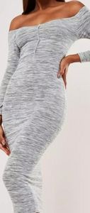 gray cut and sew off shoulder long sleeve midaxi d